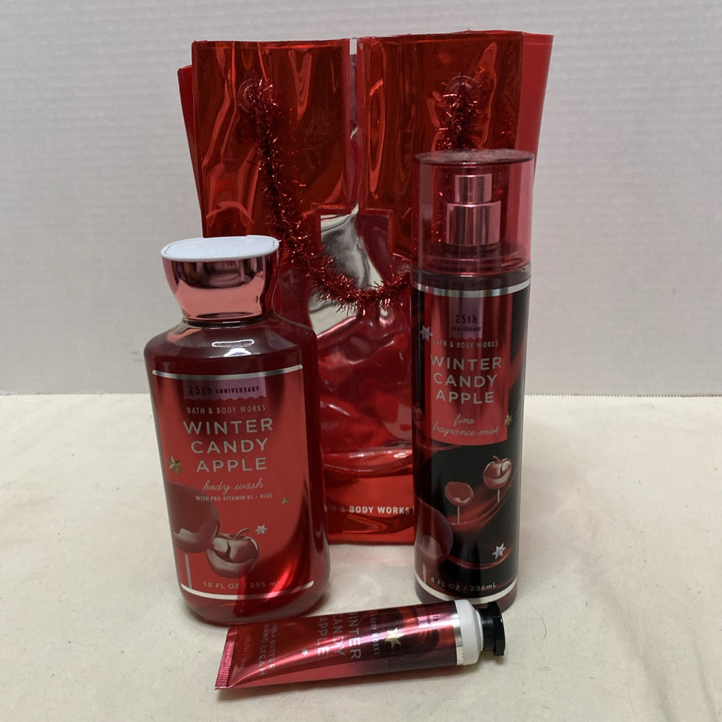 Bath & Body Works WINTER CANDY APPLE  Mist,Cream,Shower Gel & Bag SET