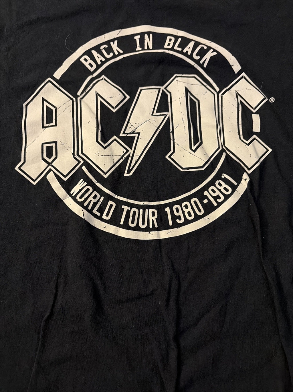 AC/DC Back In Black World Tour 1980-1981 T Shirt M Rock Band Graphic Tee Black
