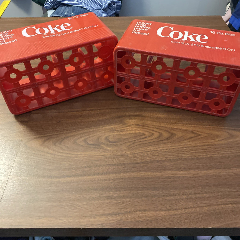 2 Vintage Coca-Cola 8 Pack Bottles One Pint Red Plastic Coke Carrier Caddy