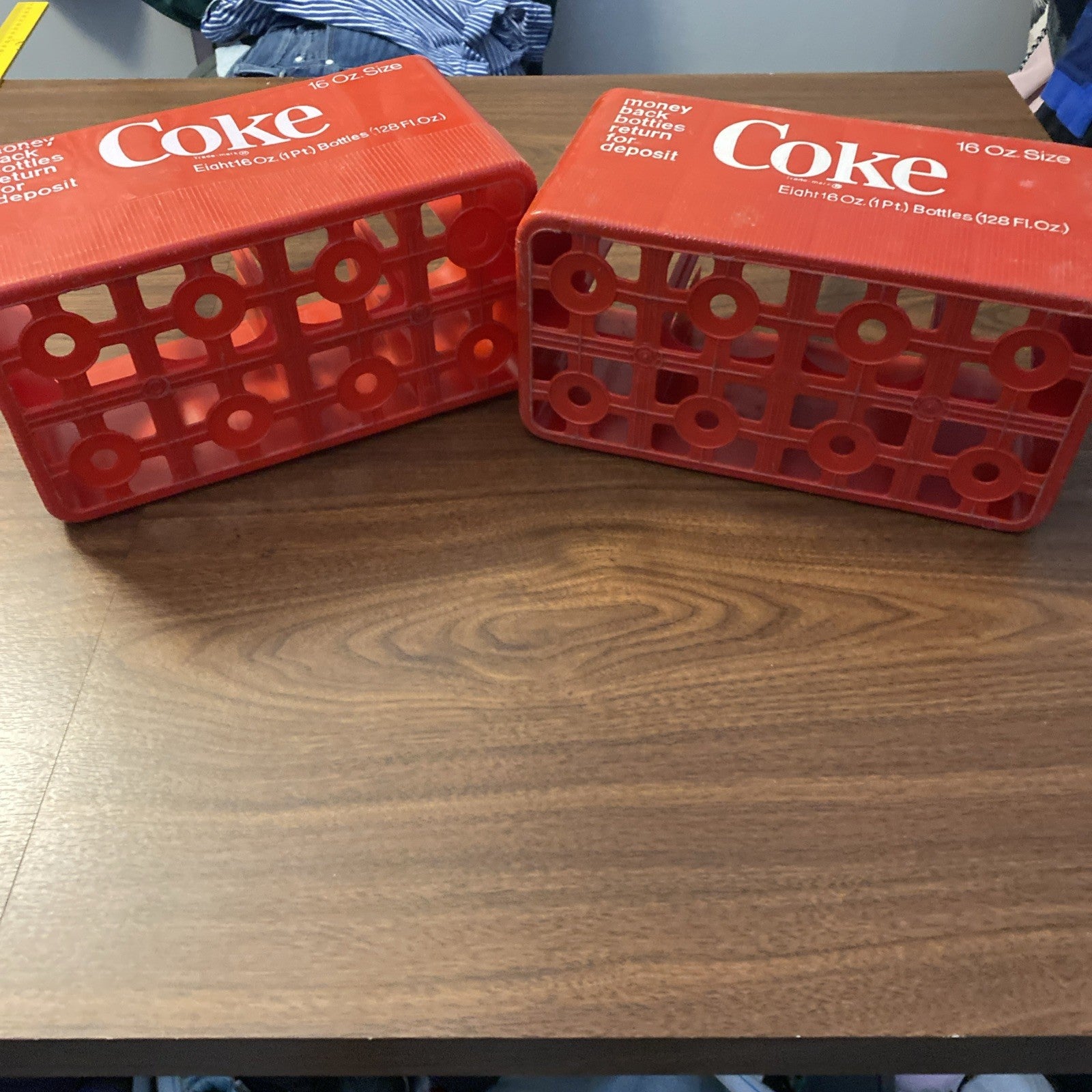 2 Vintage Coca-Cola 8 Pack Bottles One Pint Red Plastic Coke Carrier Caddy