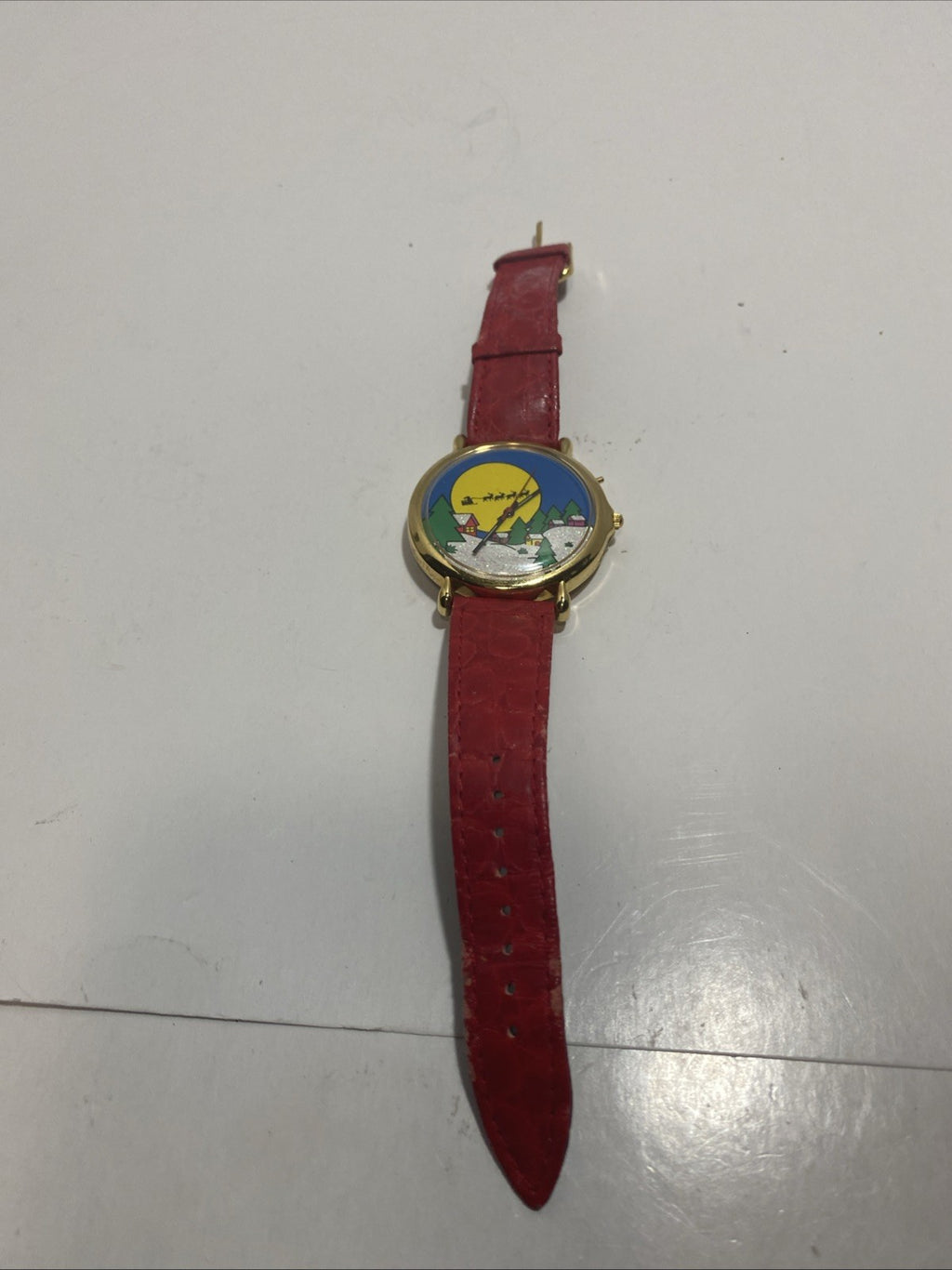 Vintage Christmas watch red band needs battery