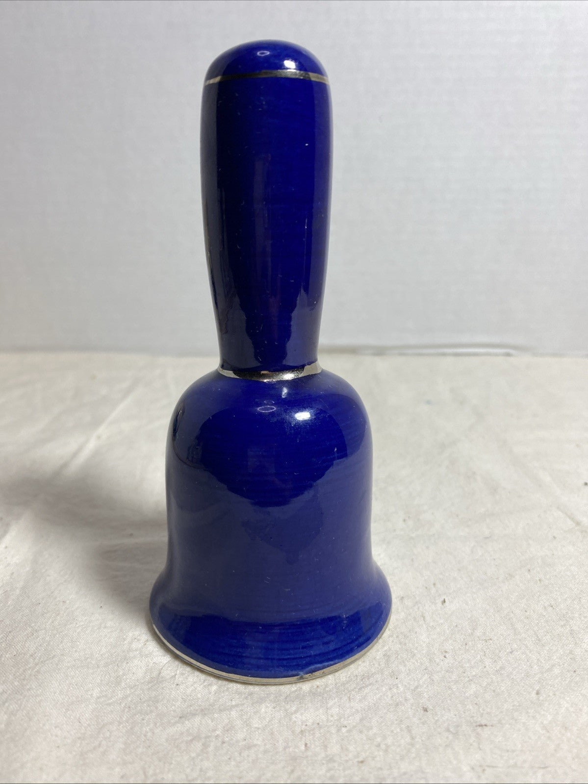 Small Vintage Bell blue with Victorian couple Winter Scene