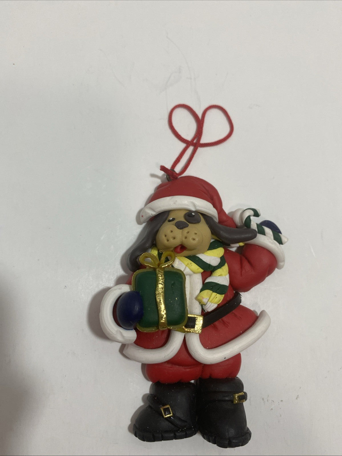 Vintage Christmas Ornament dog Santa clay