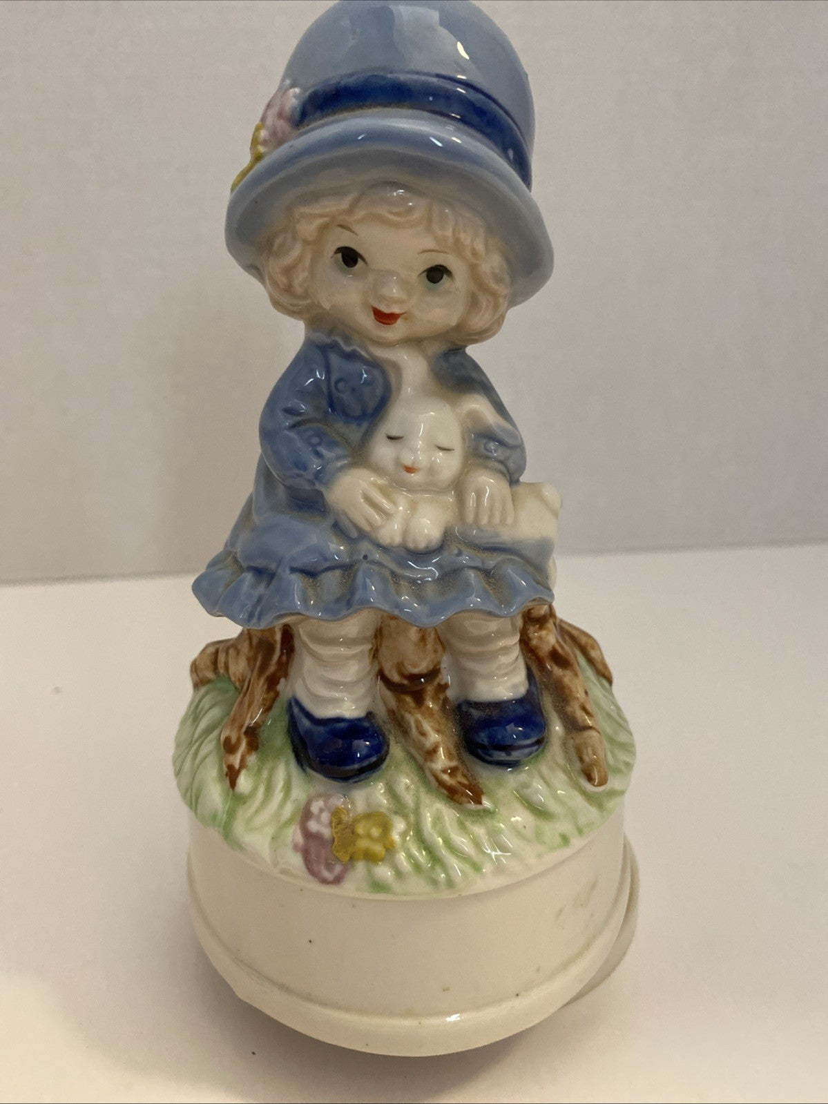 Vintage Girl With White Rabbit Music Box If I Could Talk To The Animals WORKS 