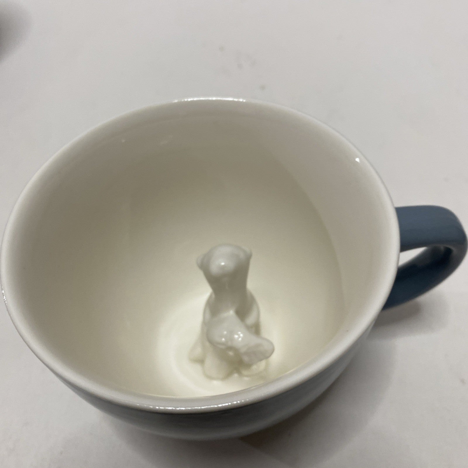 Gray Coffee Mug with Peek-a-Boo Bear with Fish - Made by Creature Cups - 8 oz