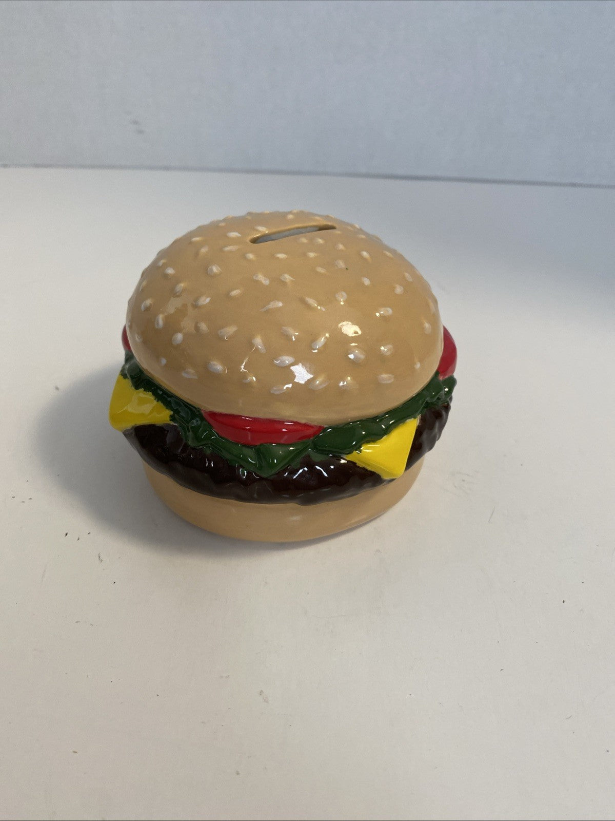 Vintage Retro Ceramic Hamburger Cheeseburger Money Coin Bank