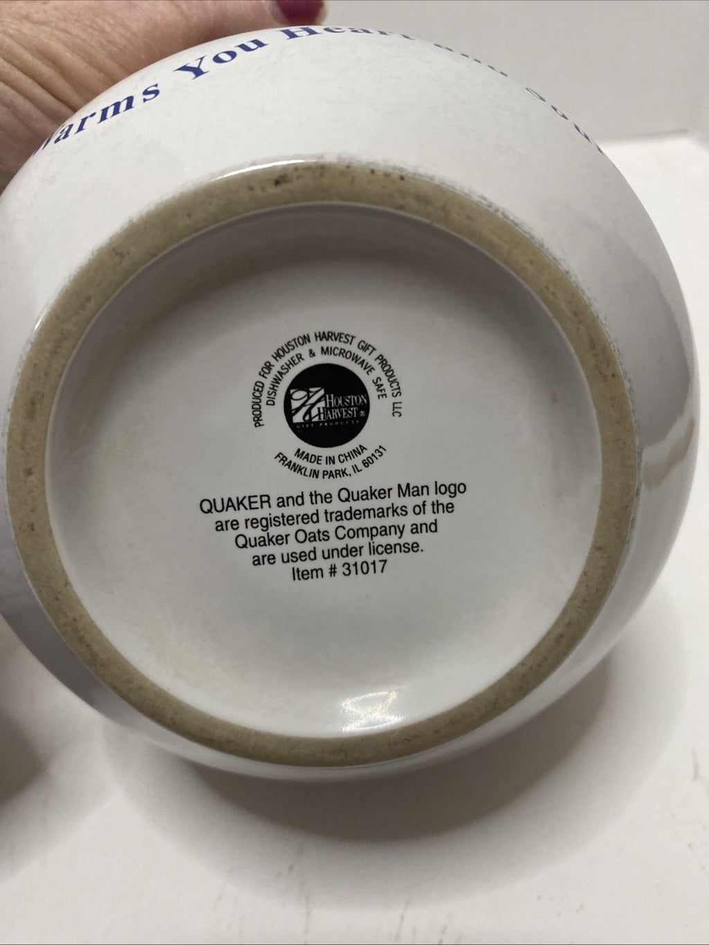 Quaker Oats Cereal Oatmeal Bowl, "Warms Your Heart and Soul", Vintage 1999