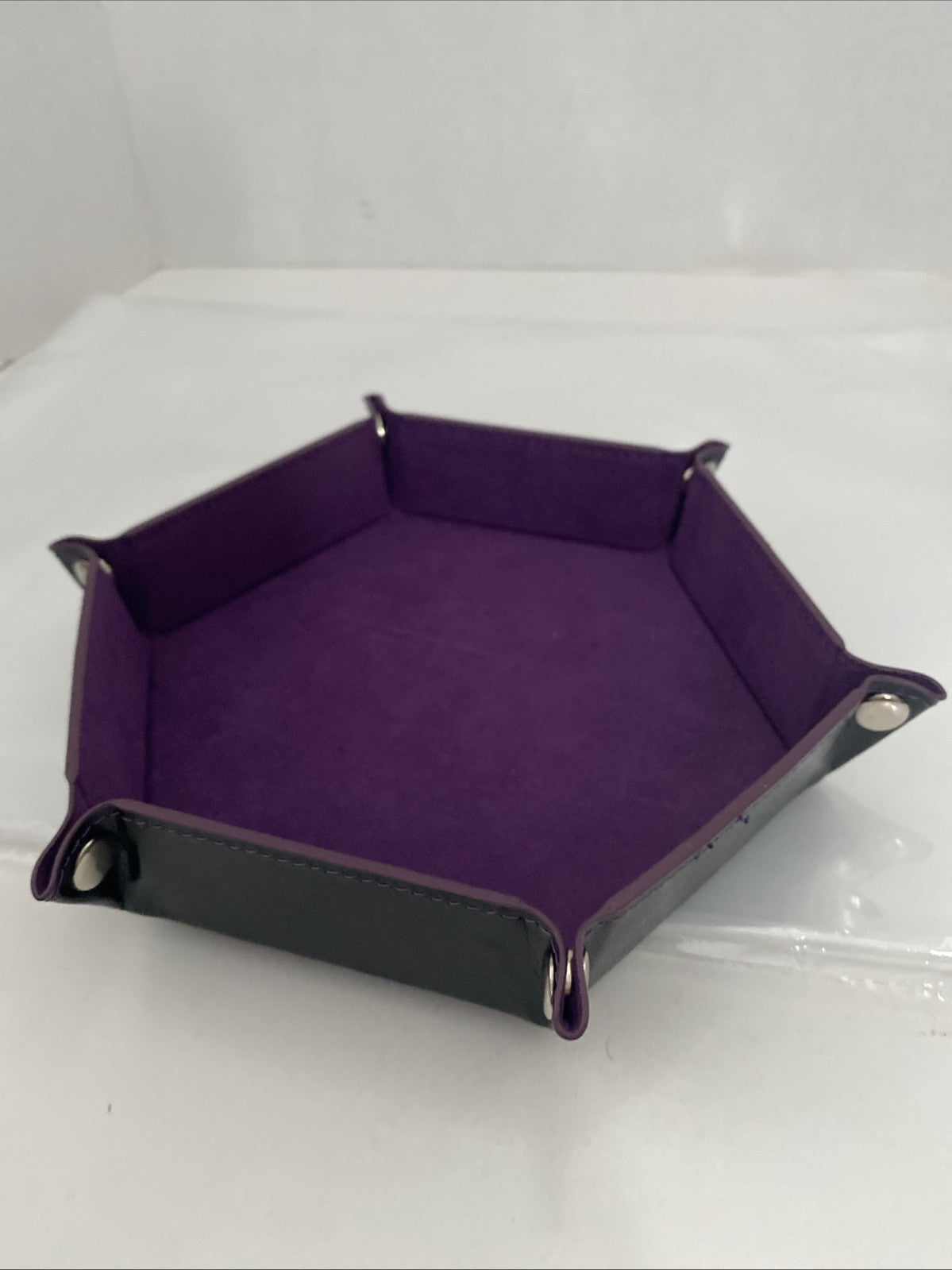 Foldable Dice Tray Box PU Leather Folding Hexagon Coin Square Tray Dice Game