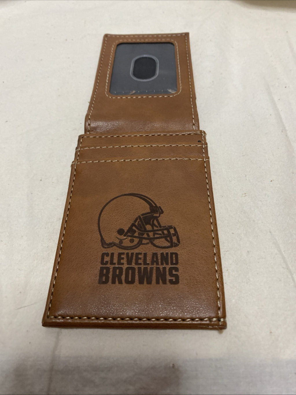 Cleveland Browns Wallet Laser Engraved Minimal Front Pocket Fit
