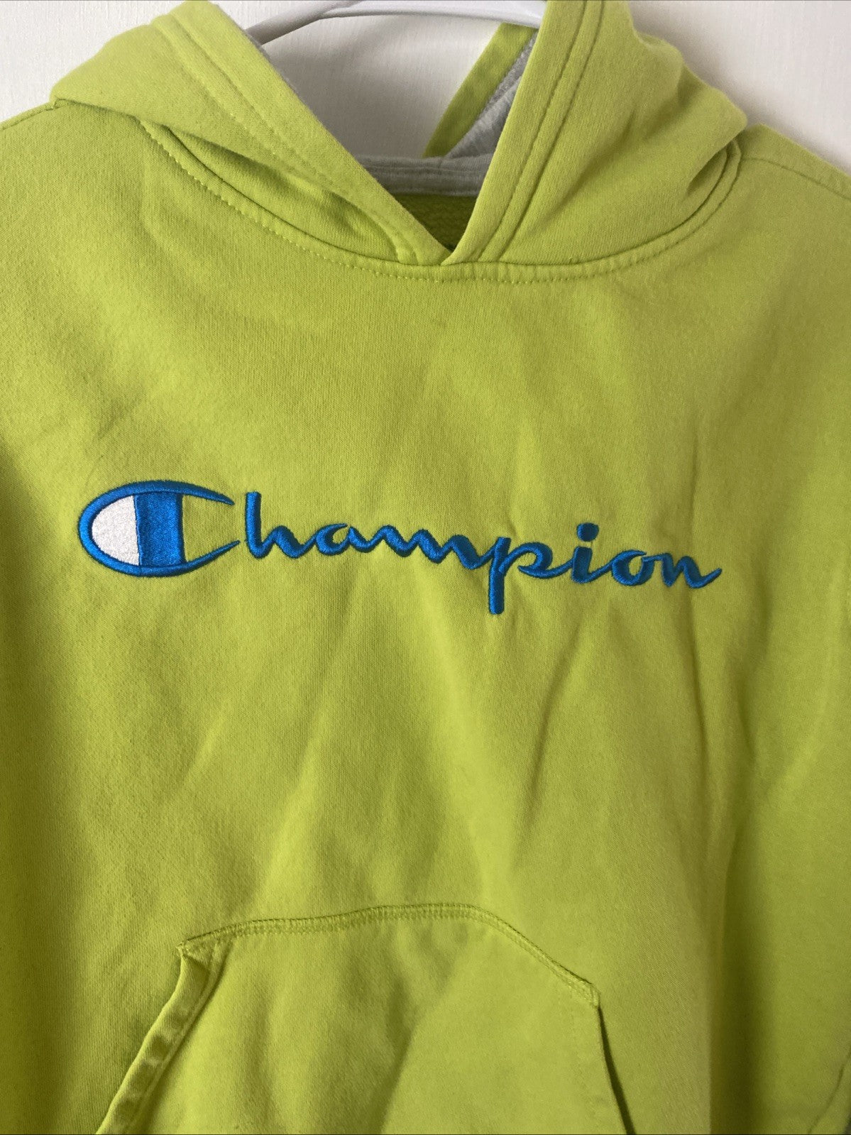 Champion Flourescent Green Kids Unisex Hoodie, Size Large, Excellent Condition