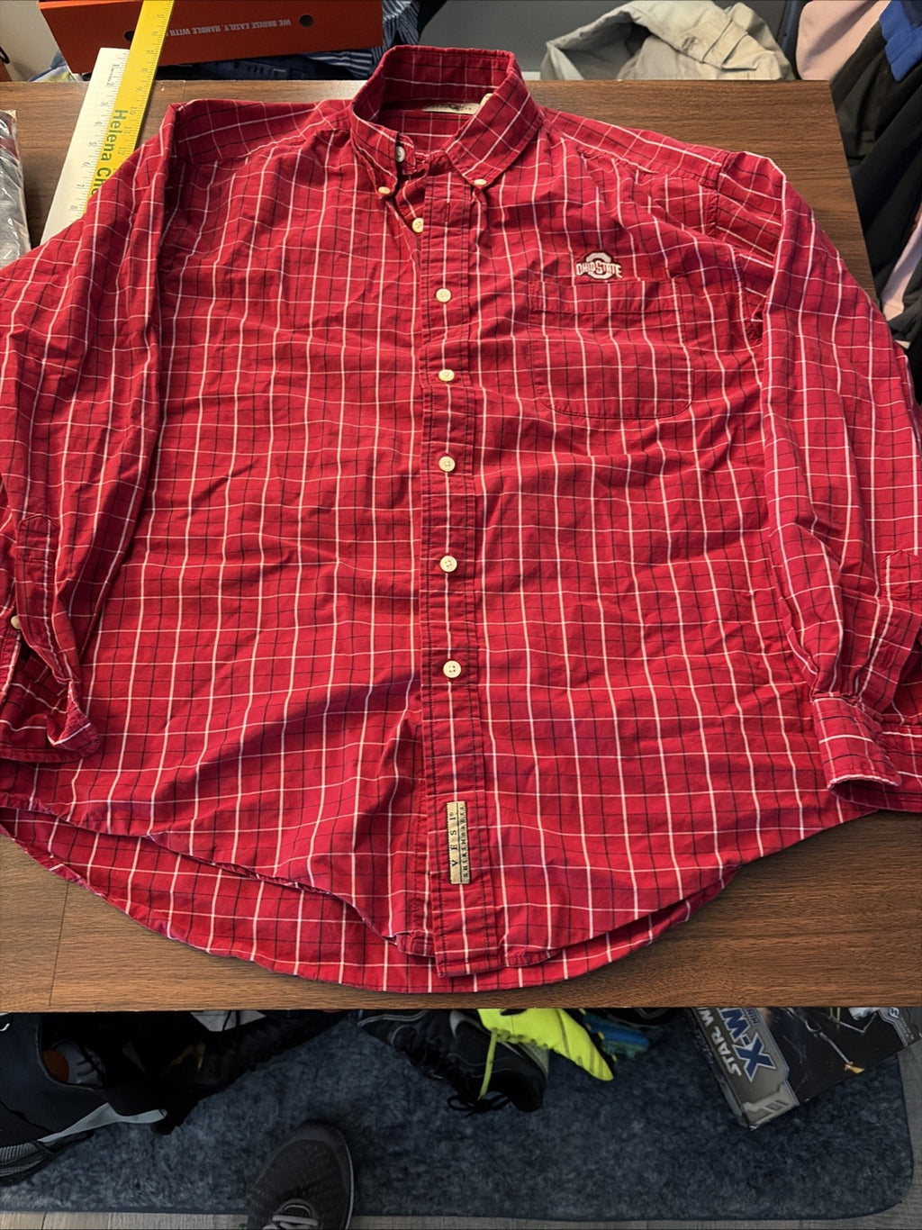 vesi sportswear Men’s Large Long Sleeve Ohio State Buckeye Plaid Button-Down