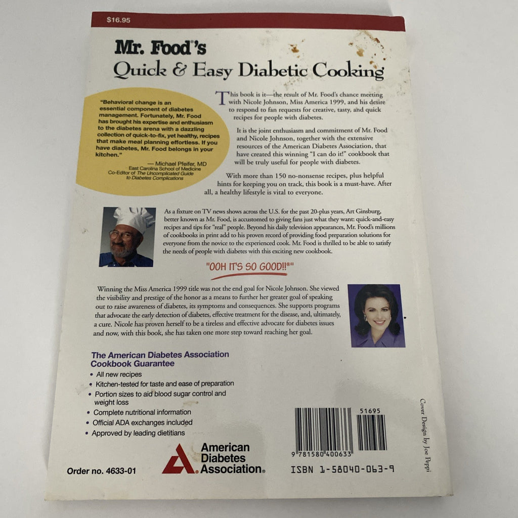 Mr. Food's Quick and Easy Diabetic Cooking : Over 150 Recipes (2001 Paperback)
