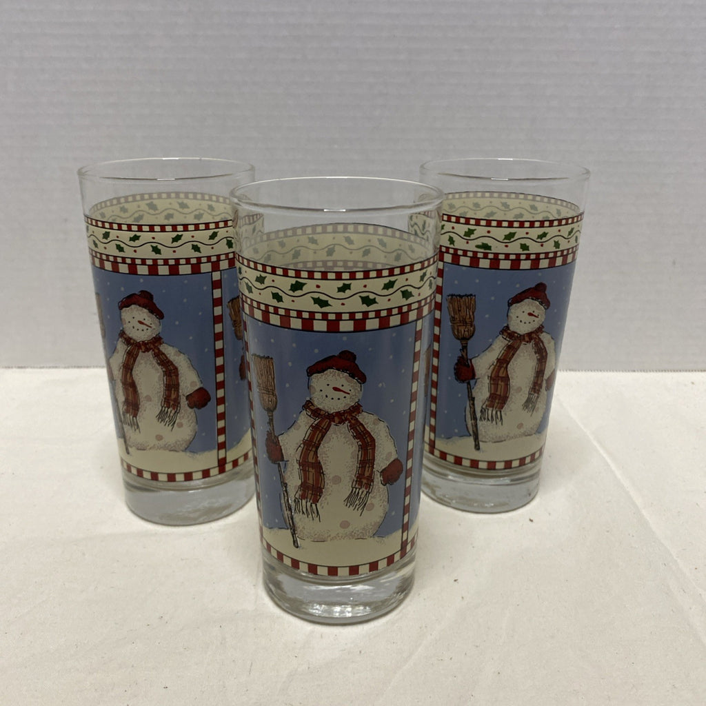 Snowman Glass Winter Holiday Red White Blue Tumbler Sakura Debbie Mumm 12 Oz