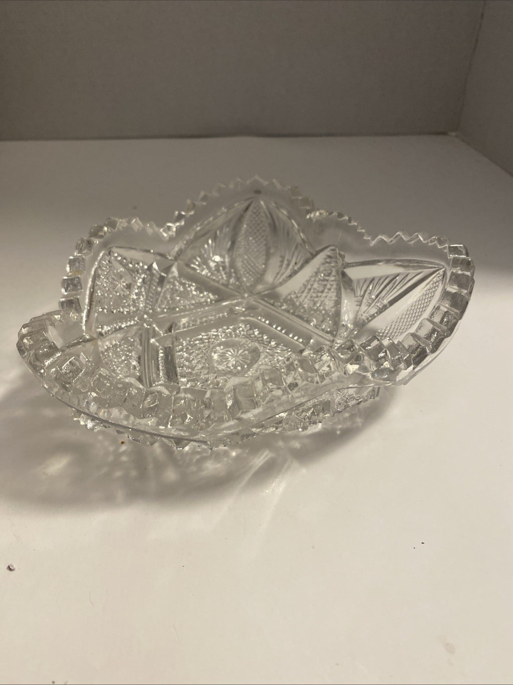  American Brilliant Imperial  Pattern 212 Star Heart Shaped Crystal Candy Dish 