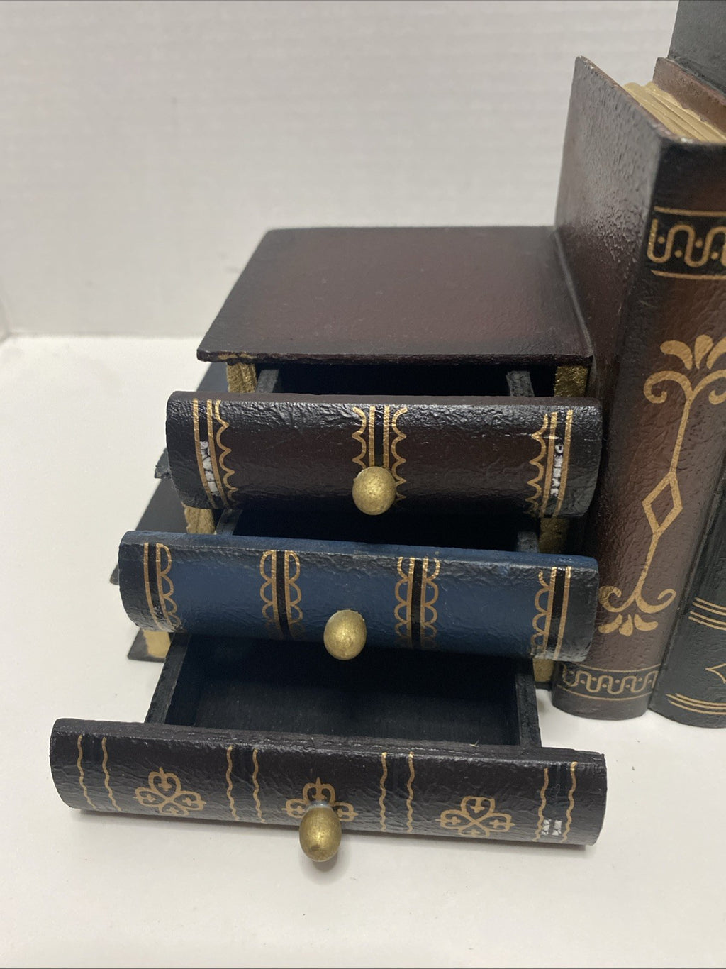 Vintage Home Interiors Wooden Stacked Books Bookend Set With Drawers See Pics