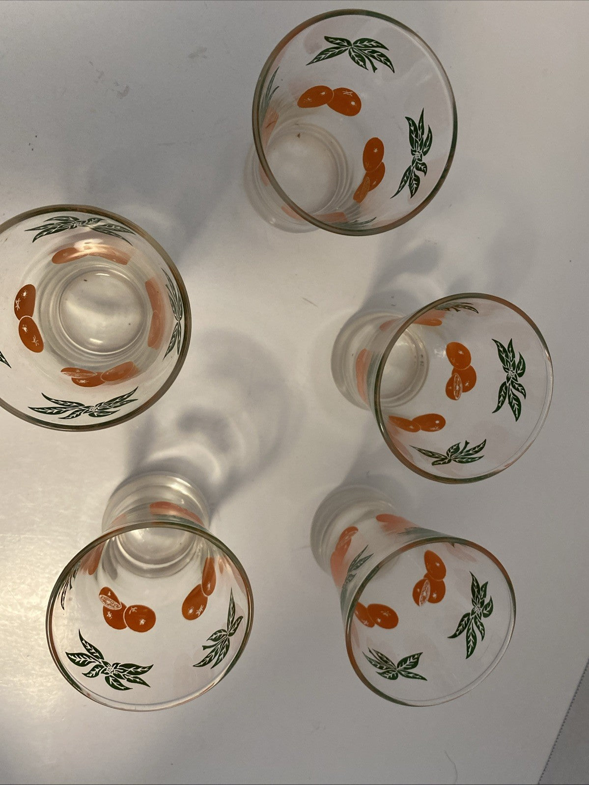 Vintage Retro MCM Oranges Juice Leaf Leaves Sliced Fruit Small Drinking Glass X5