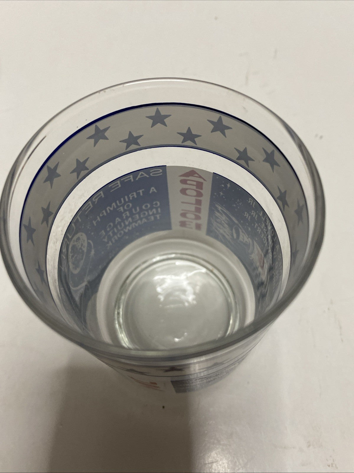 Vtg Libbey Glass NASA Apollo 13 Glass SAFE RETURN Aquarius astronaut￼ USA 1970s