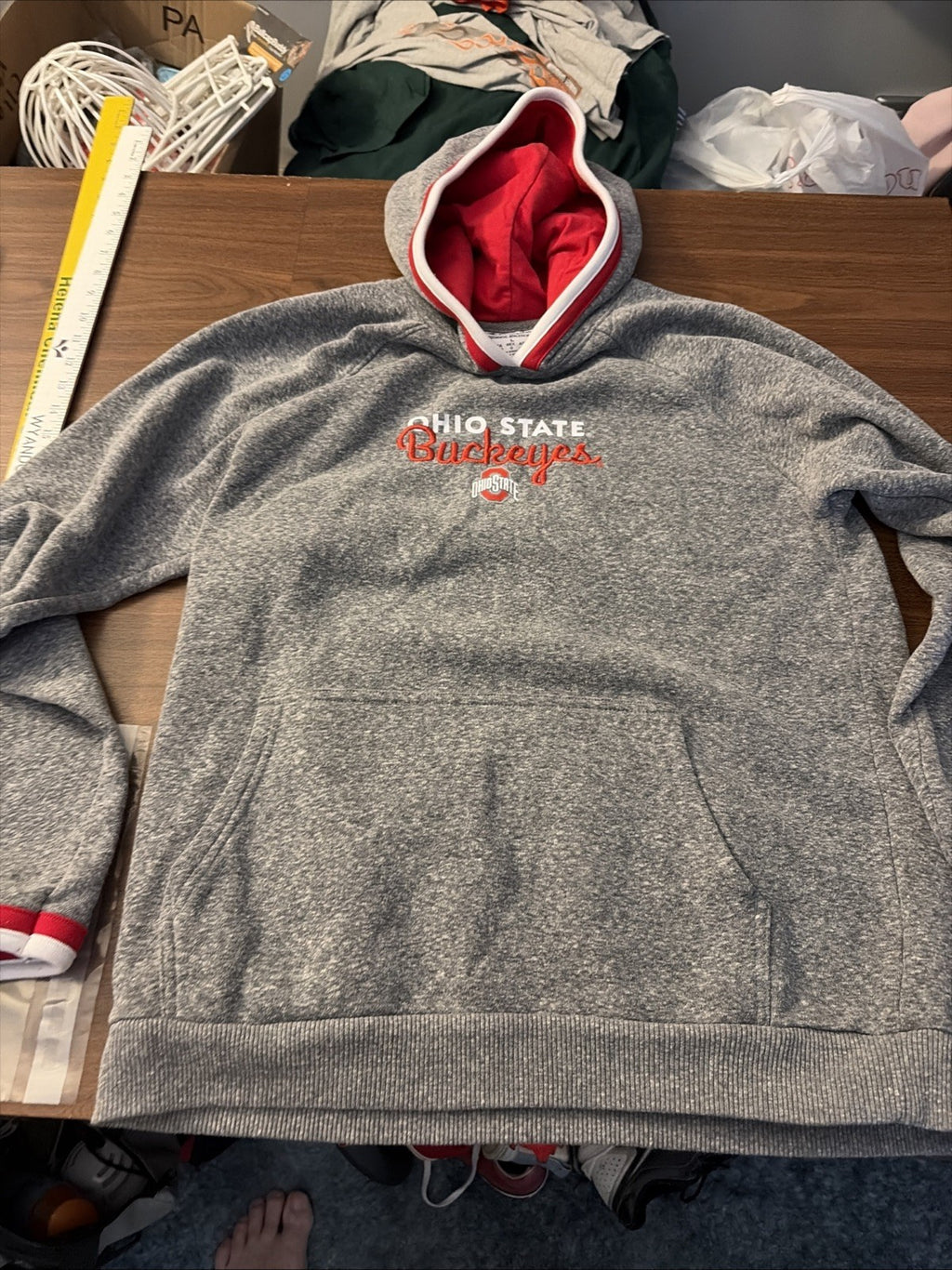 Champion Large Adult Ohio State University Buckeye Hoodie Long Sleeve Gray