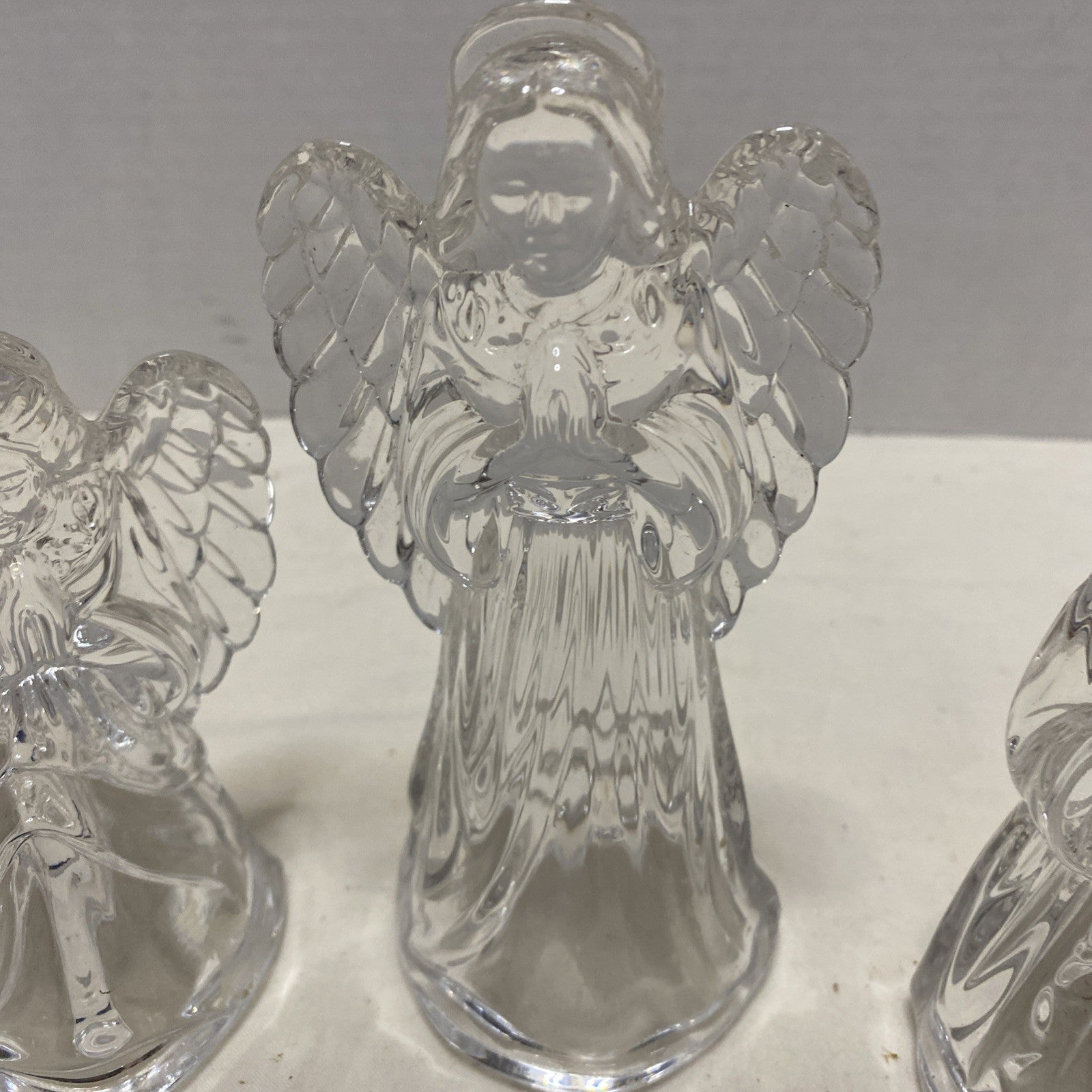 Princess House Nativity Set Lead Crystal Lot 3 Vintage Glass Standing Angel Pray