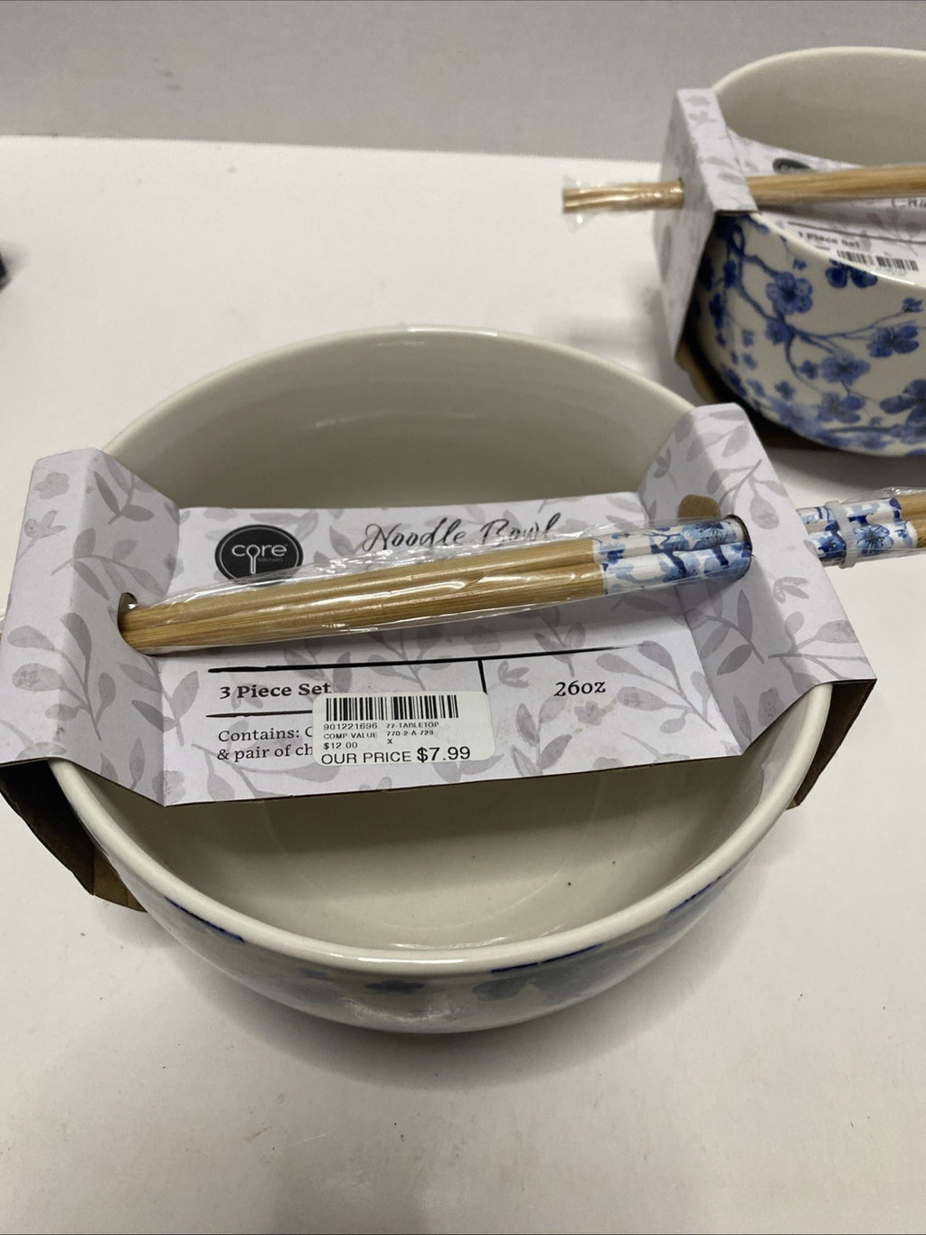 Core Kitchen Ramen Noodle Ceramic Bowl Blue Abstract Design 26oz Set Of 2