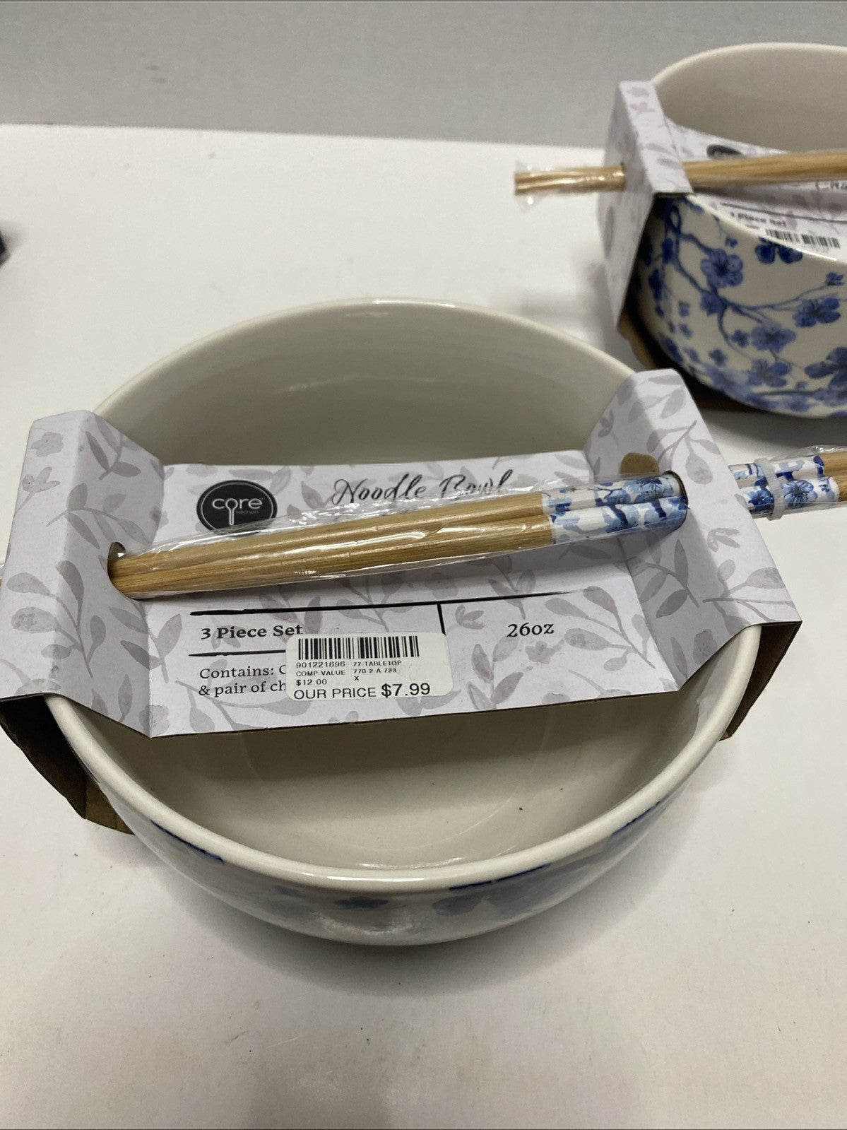 Core Kitchen Ramen Noodle Ceramic Bowl Blue Abstract Design 26oz Set Of 2