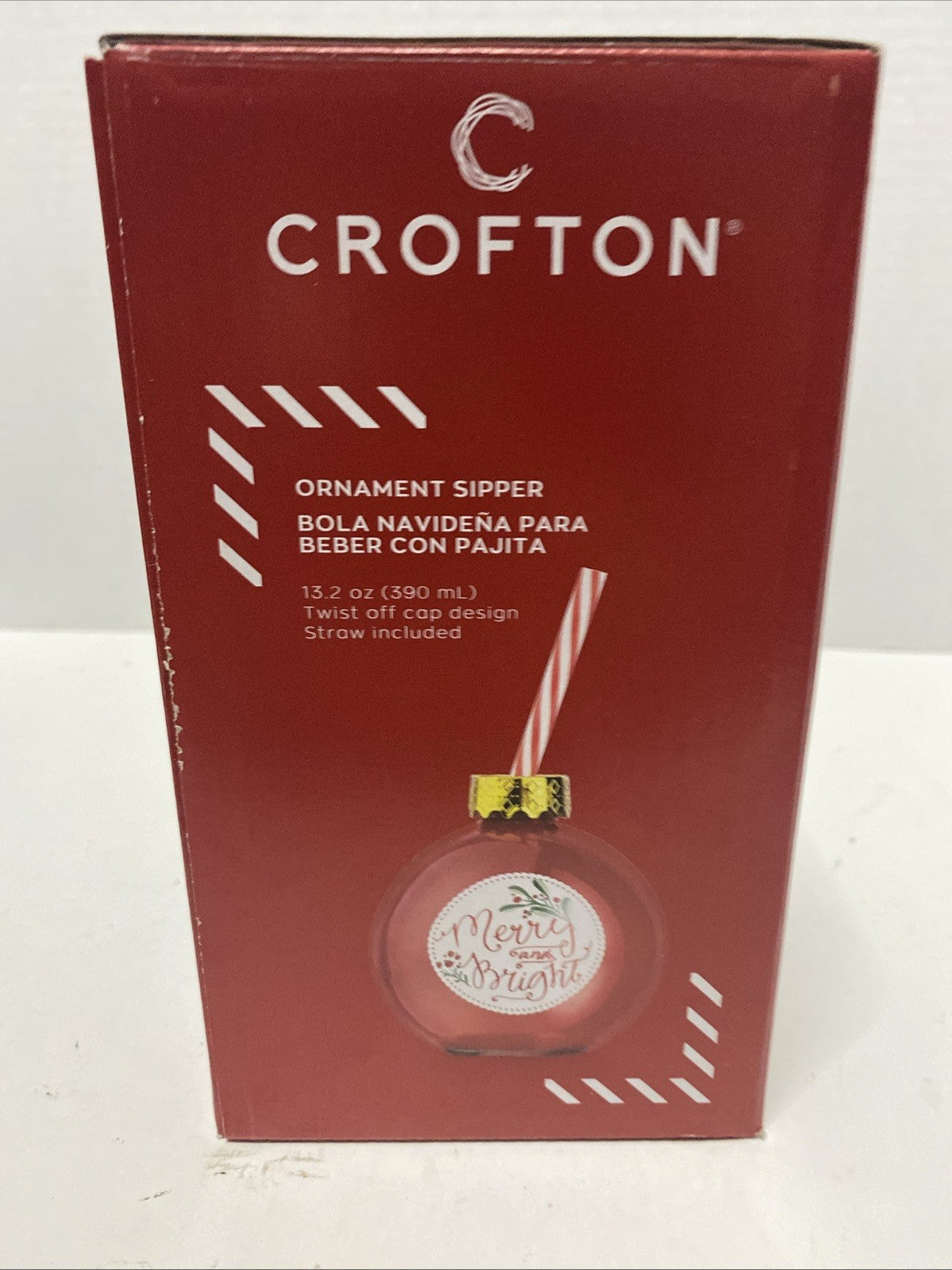 New - Crofton  Ornament Sipper Merry and Bright Christmas Drinking Sipper