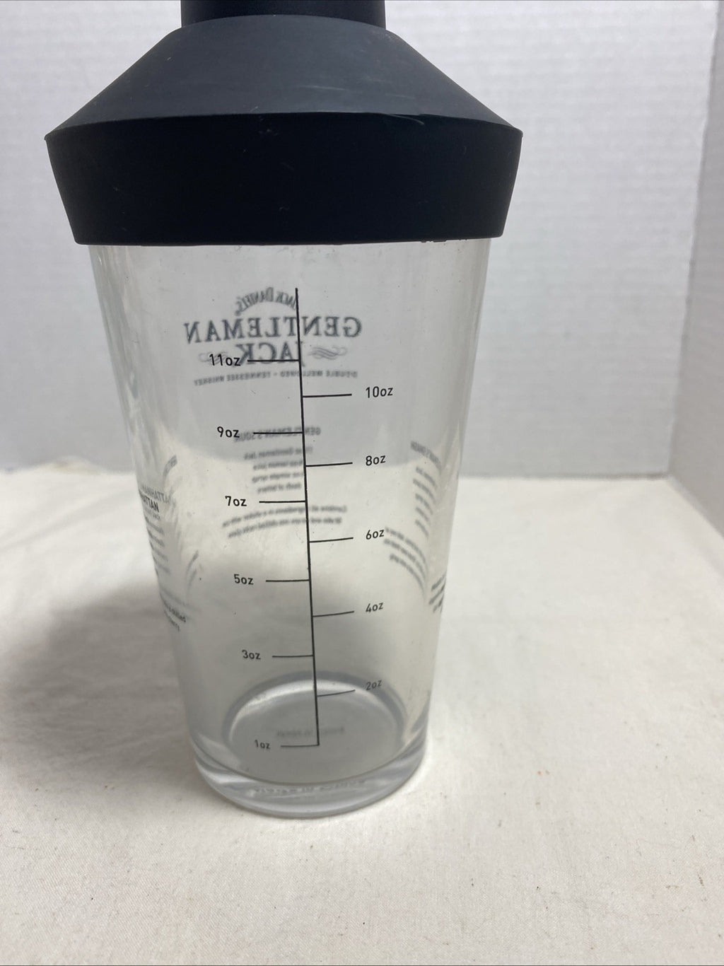 Jack Daniel's Gentleman Jack whiskey cocktail shaker glass with a silicone top