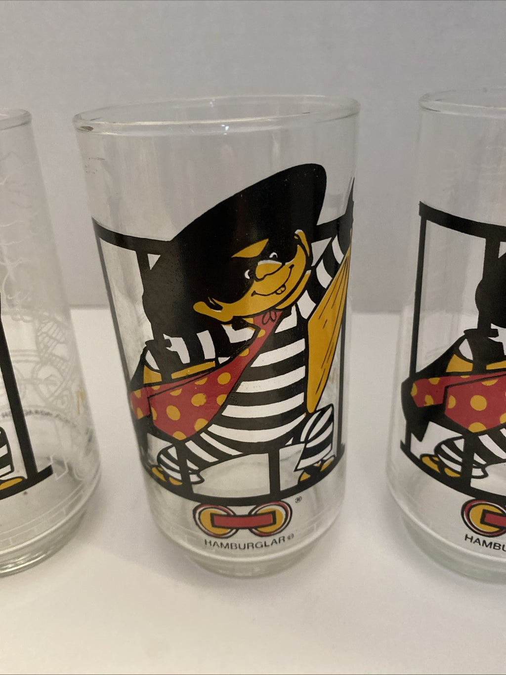 1977 McDonald's HAMBURGLAR McDonaldland Action Series Glass - Vintage Set Of 4