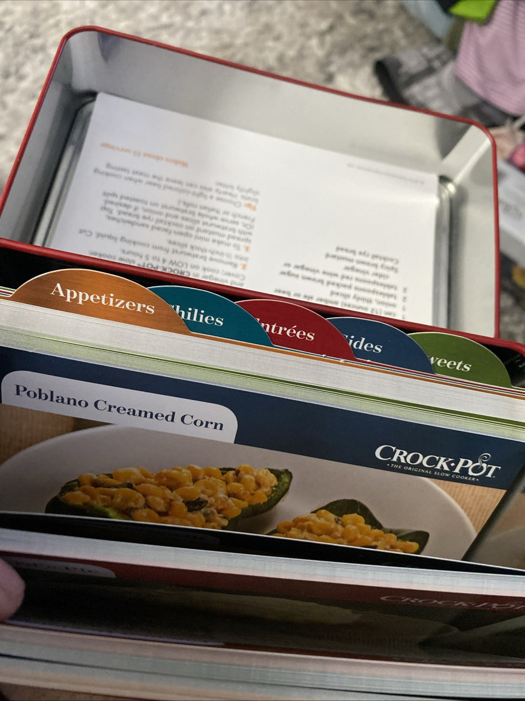Crock-Pot Recipe Card Collection Tin, * Light Tarnish On Bottom Rim 6.5"x5"*Read