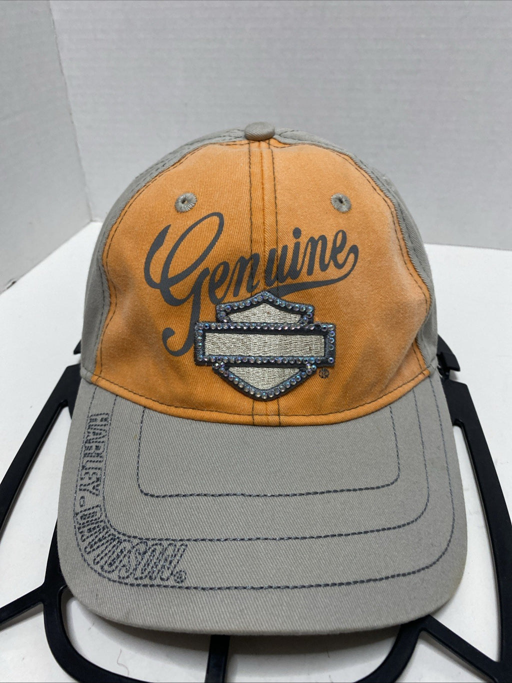 Genuine Harley Davidson Trucker Baseball Cap Orange Gray/Rhinestones