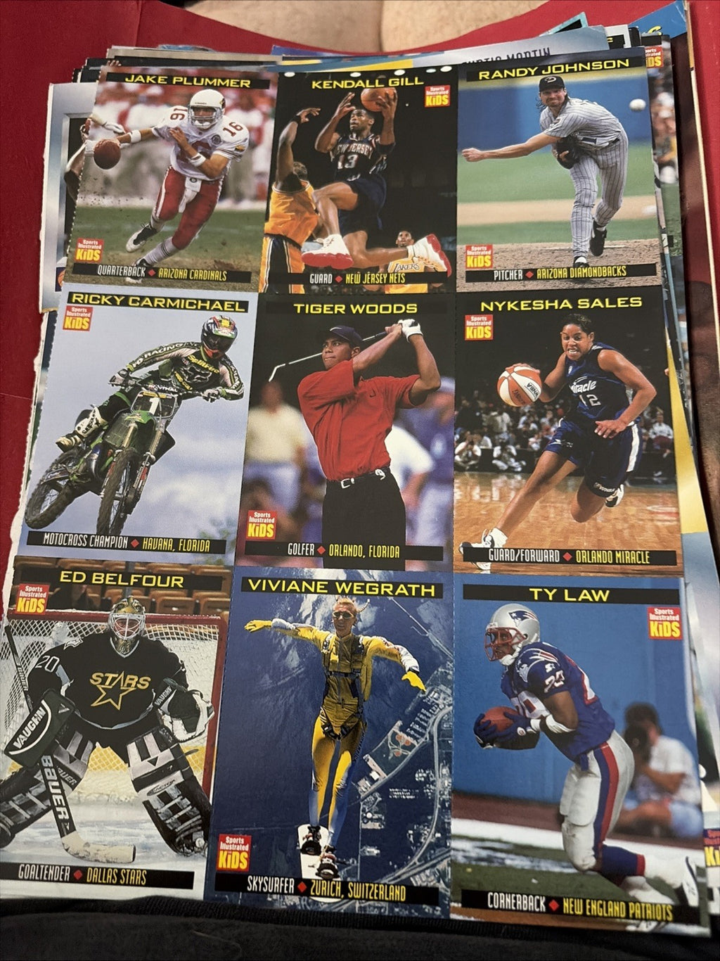 Rare Uncut Sheet 1999 SI Kids Cards Tiger Woods Rookie RC Randy Johnson Ty Law💙