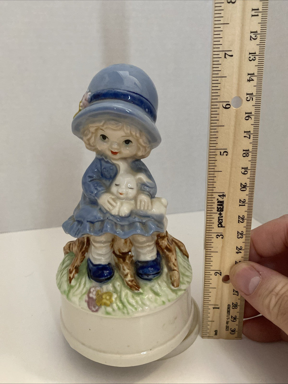 Vintage Girl With White Rabbit Music Box If I Could Talk To The Animals WORKS 