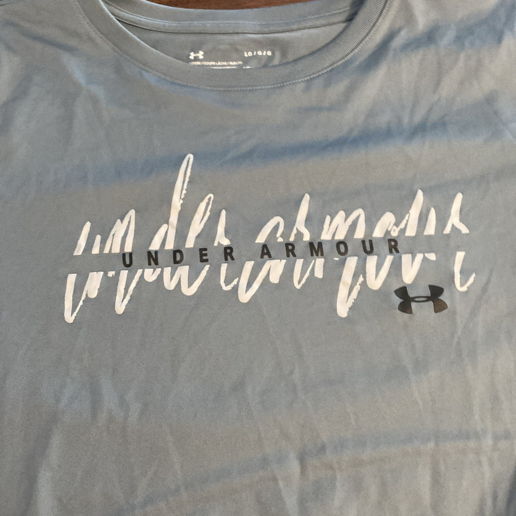 Under Armor Shirt Mens Large Gray Heat Gear Loose Fit Cotton Graphic Print