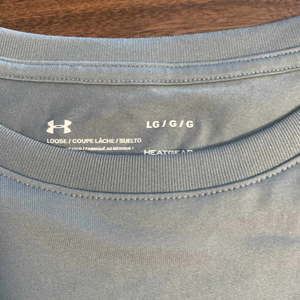 Under Armor Shirt Mens Large Gray Heat Gear Loose Fit Cotton Graphic Print