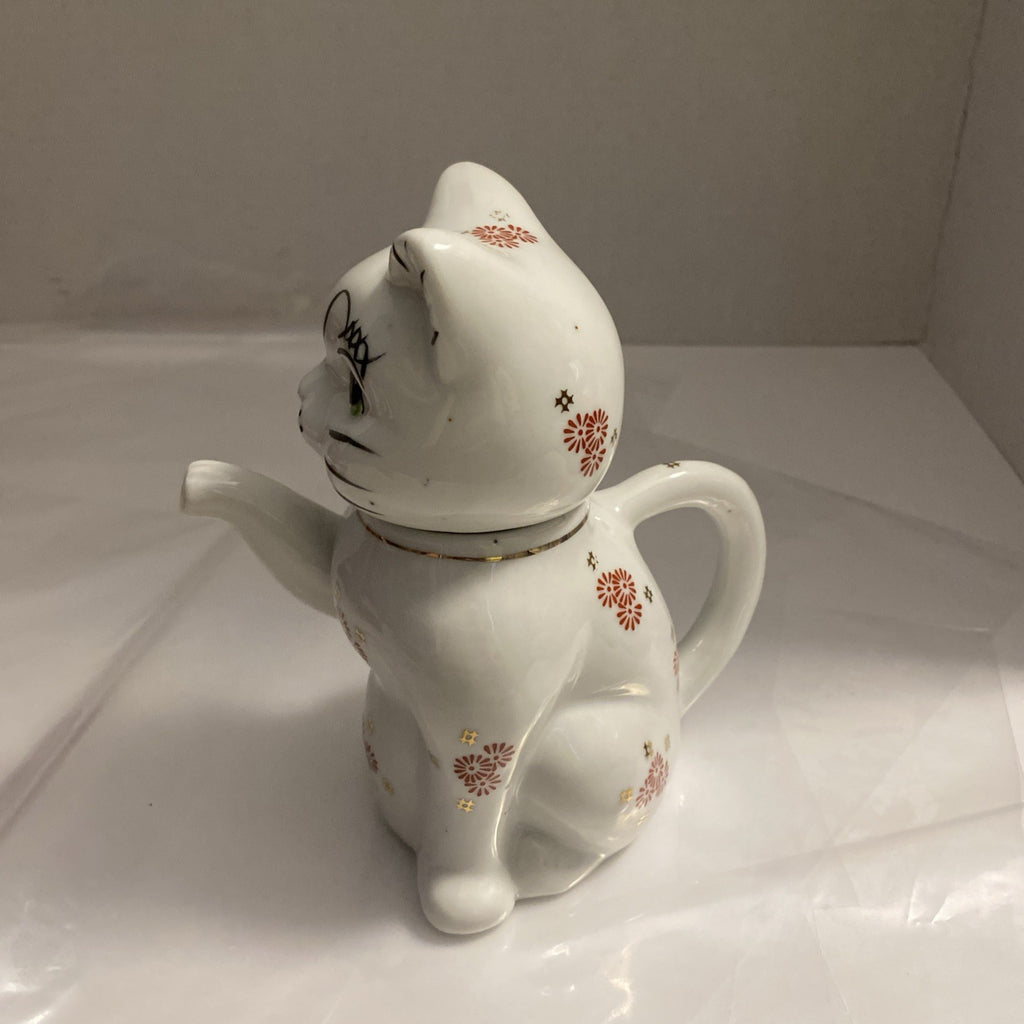  Lucky Cat Teapot or Creamer Hand Painted Ceramic Chinese VTG