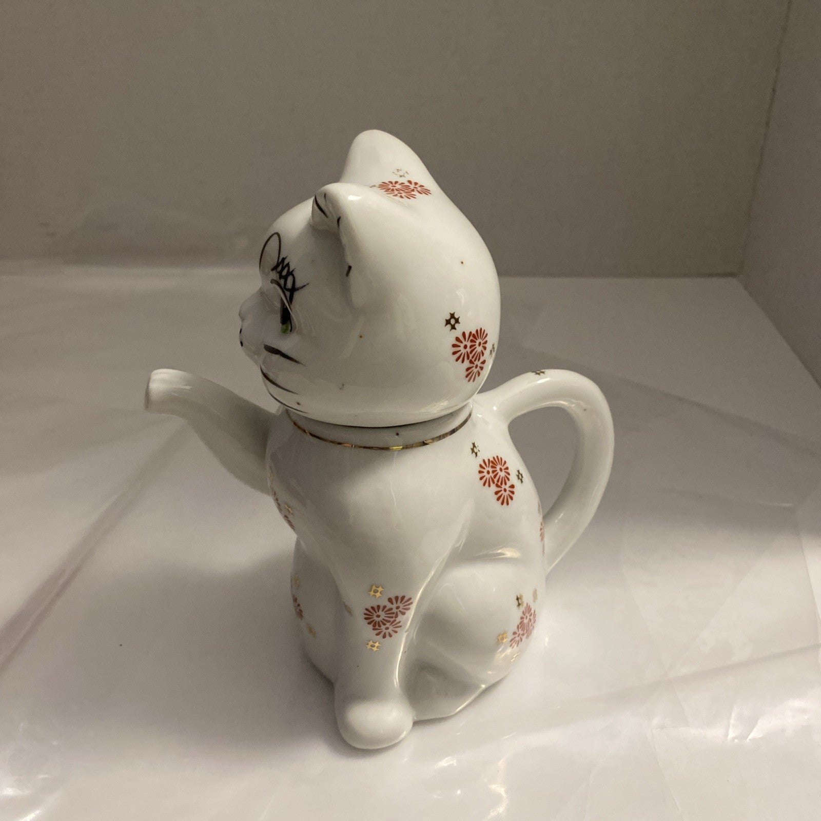  Lucky Cat Teapot or Creamer Hand Painted Ceramic Chinese VTG