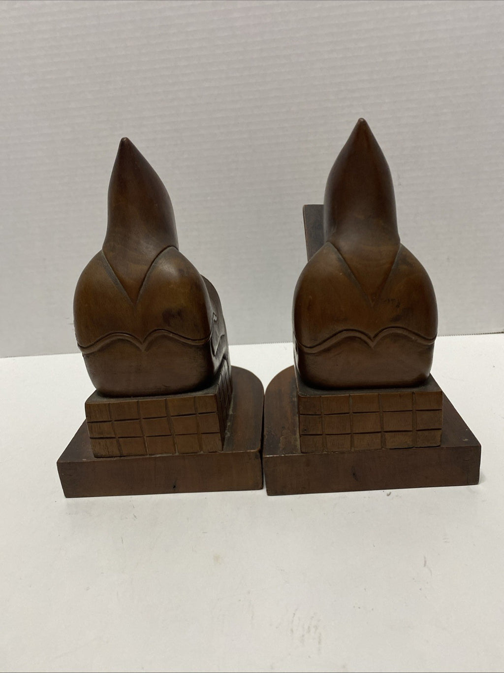 Vintage Hand Carved Wooden Monk Bookends Mid century dark wood christian hermit