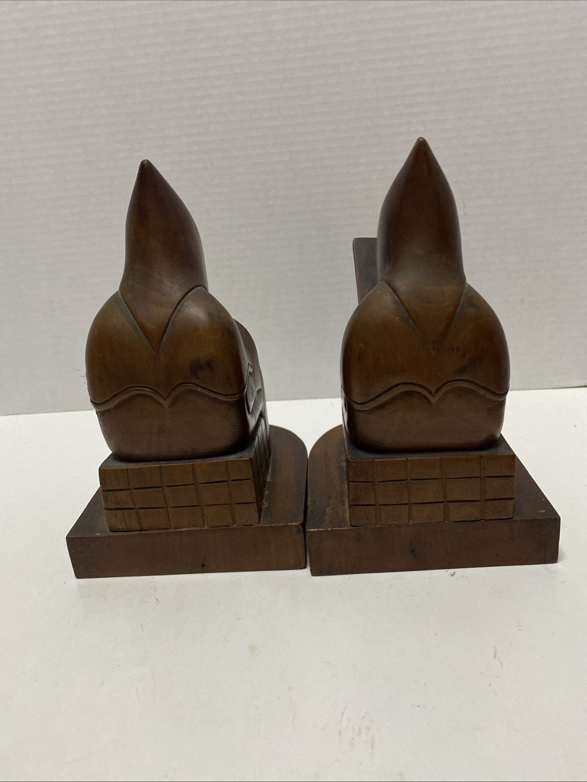 Vintage Hand Carved Wooden Monk Bookends Mid century dark wood christian hermit