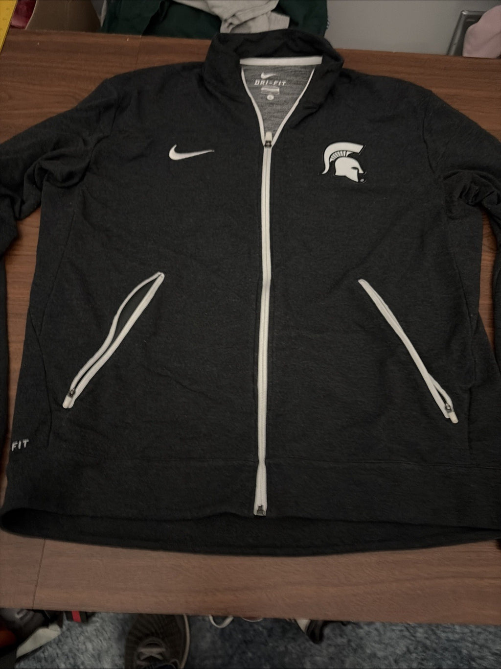 Nike Michigan State Spartans Zip Up Jacket Sweatshirt Mens Large Dark Gray Logo