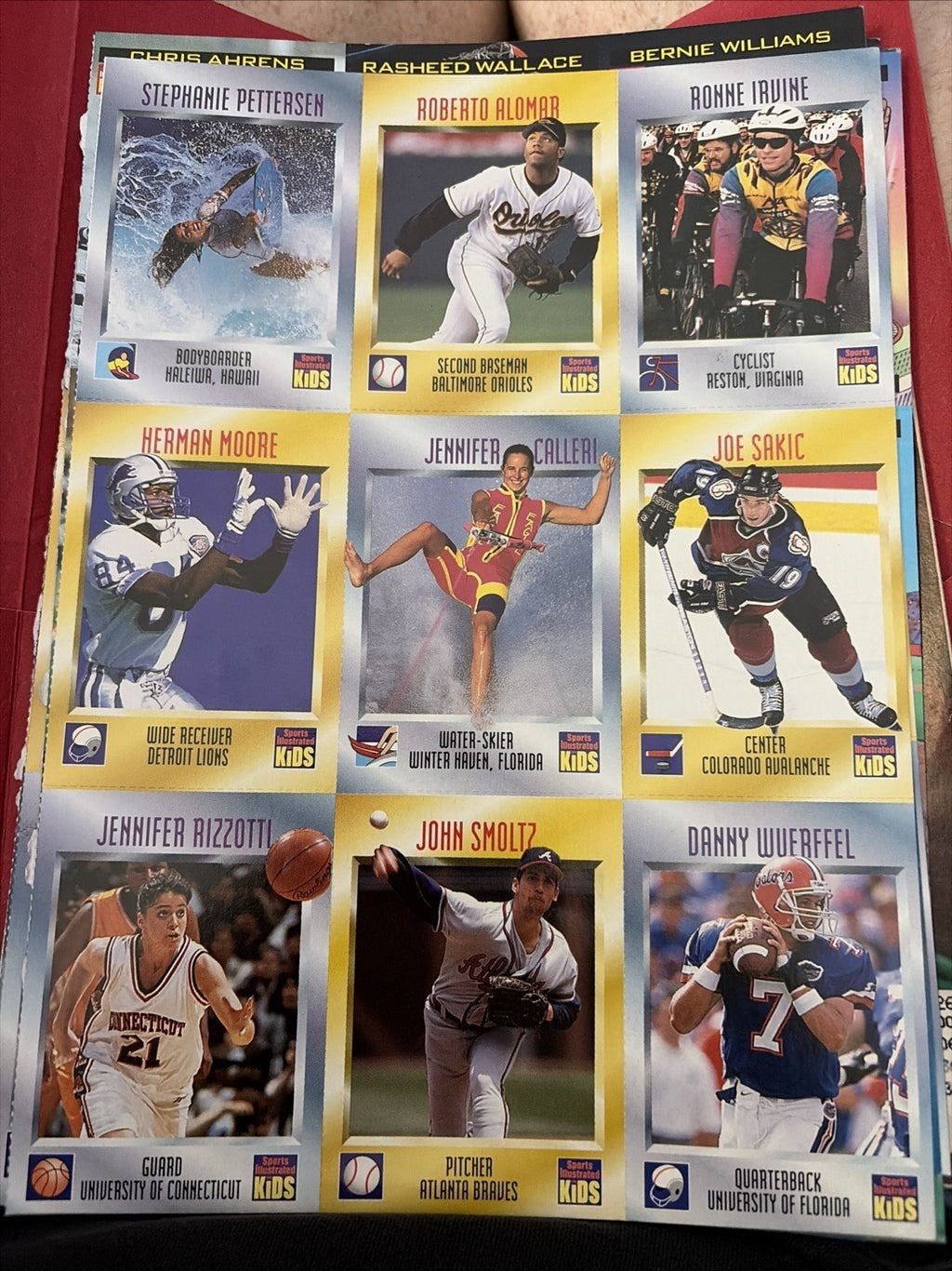 Sports Illustrated for Kids uncut sheet Alomar, Sakic, Smoltz, Wuerffel