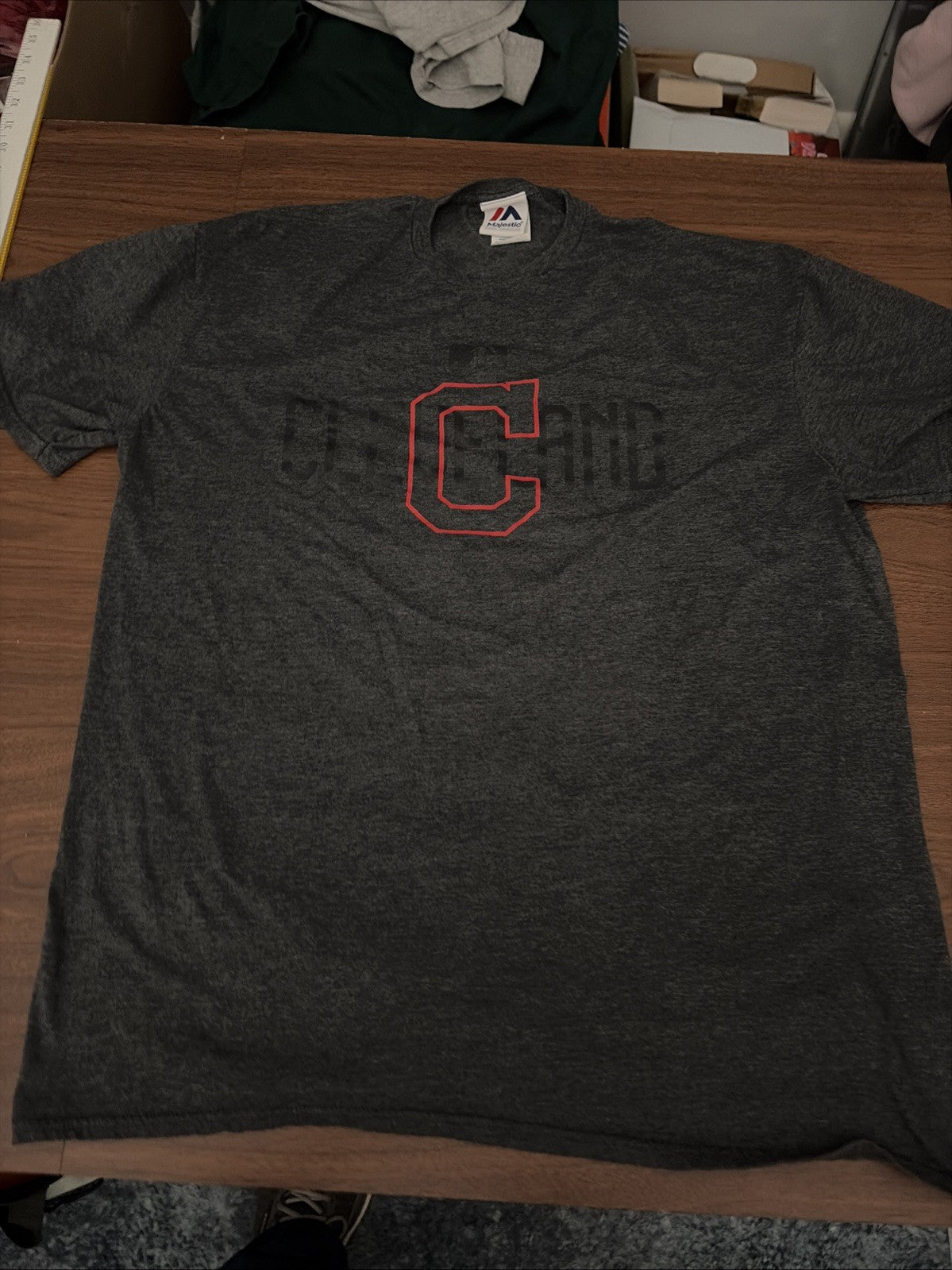 Majestic Men’s 2XL Cleveland Guardians Block  “C” Short Sleeve T-Shirt Gray