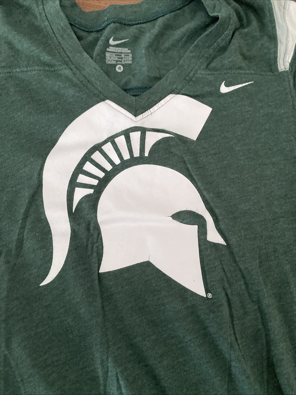 Nike Michigan State Spartans T Shirt Youth Med 10/12 MSU Fitted V Neck Green