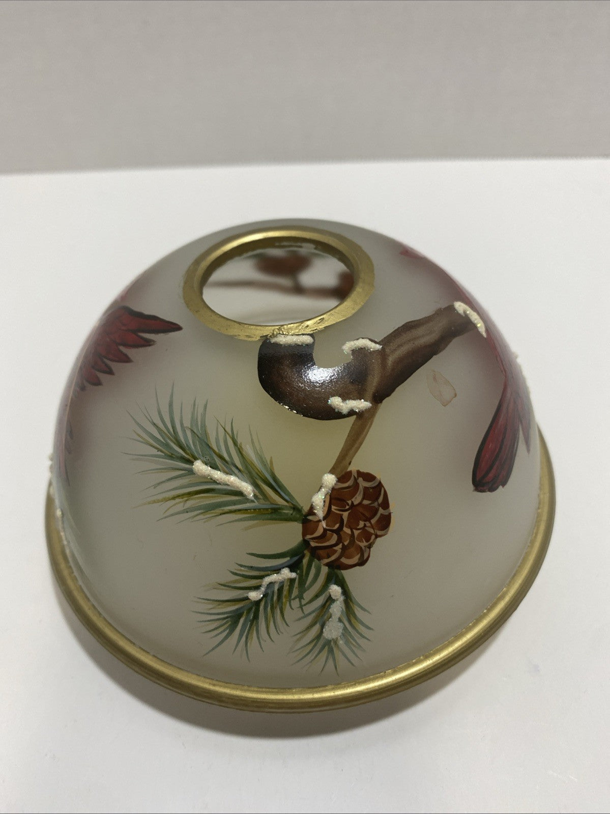 Dennis East International Frosted Glass Candle Holder Cardinal and Winter Pine