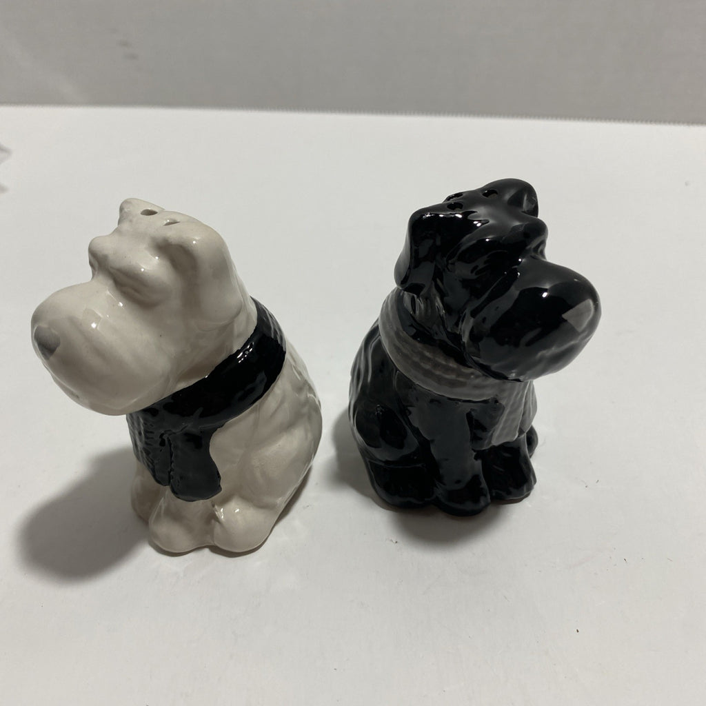 Black and White Scottish Terriers with Scarves Ceramic Salt and Pepper Shakers