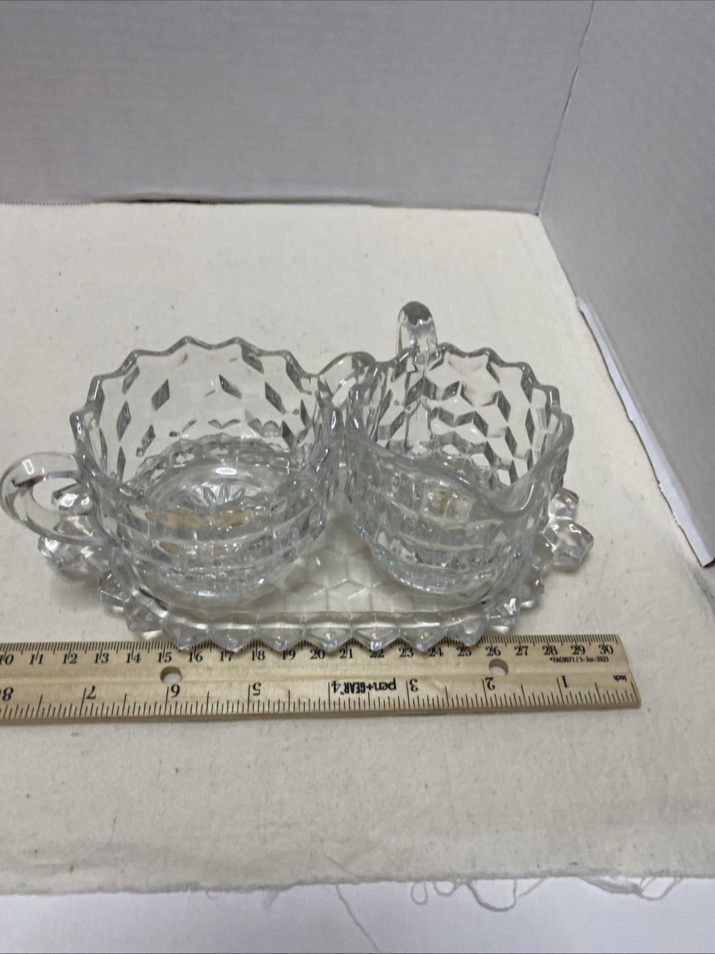 Fostoria American Creamer, Sugar & Tray Set