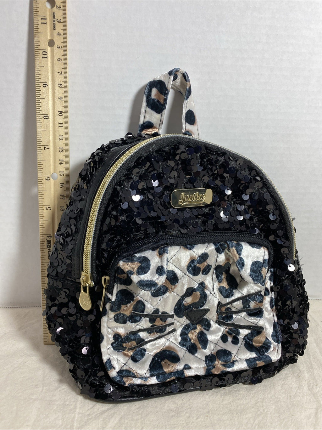 Fur Cat Face Purse Backpack Bag Satchel Girls Justice-Kitty Leopard Sequined