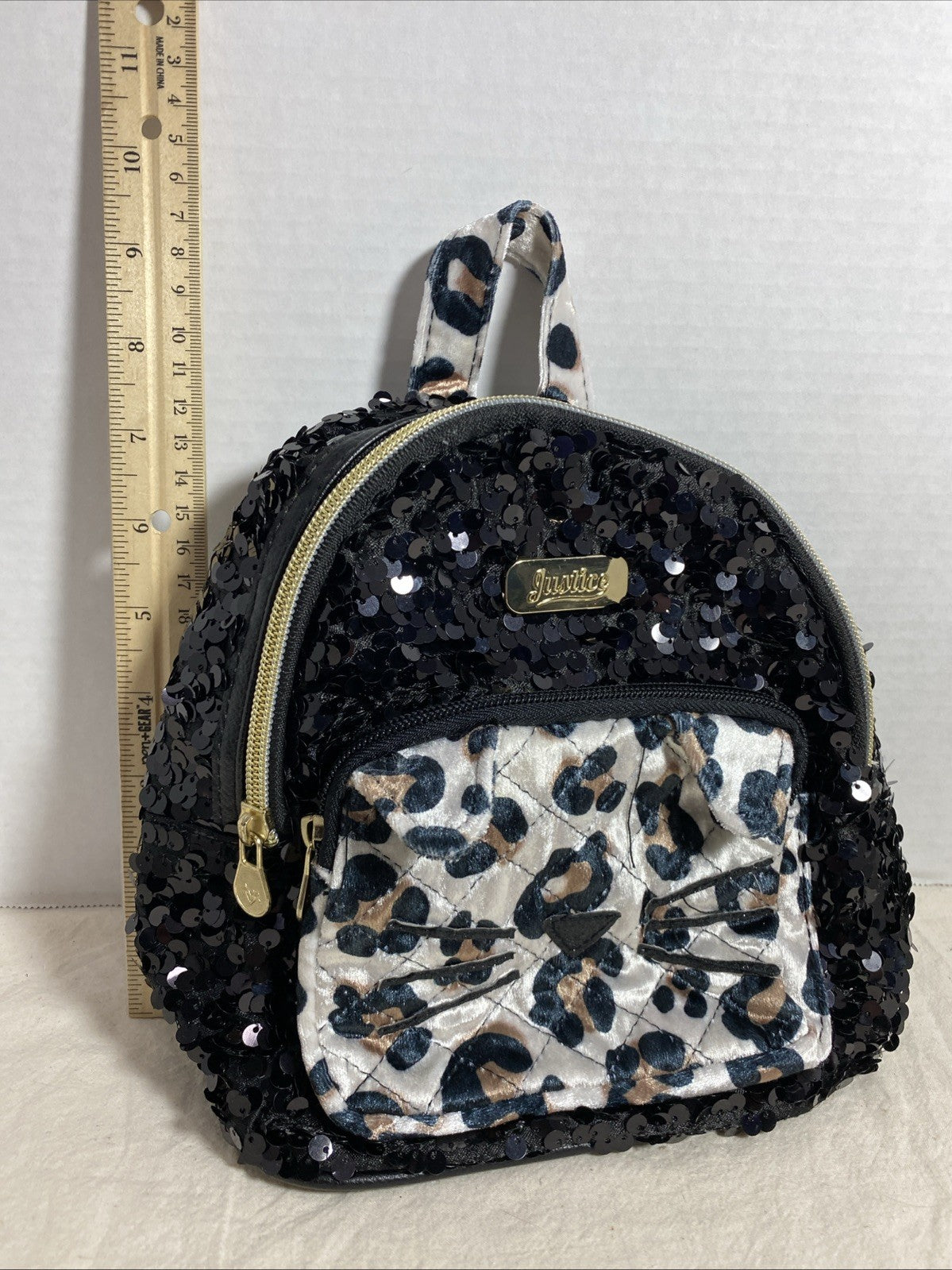 Fur Cat Face Purse Backpack Bag Satchel Girls Justice-Kitty Leopard Sequined
