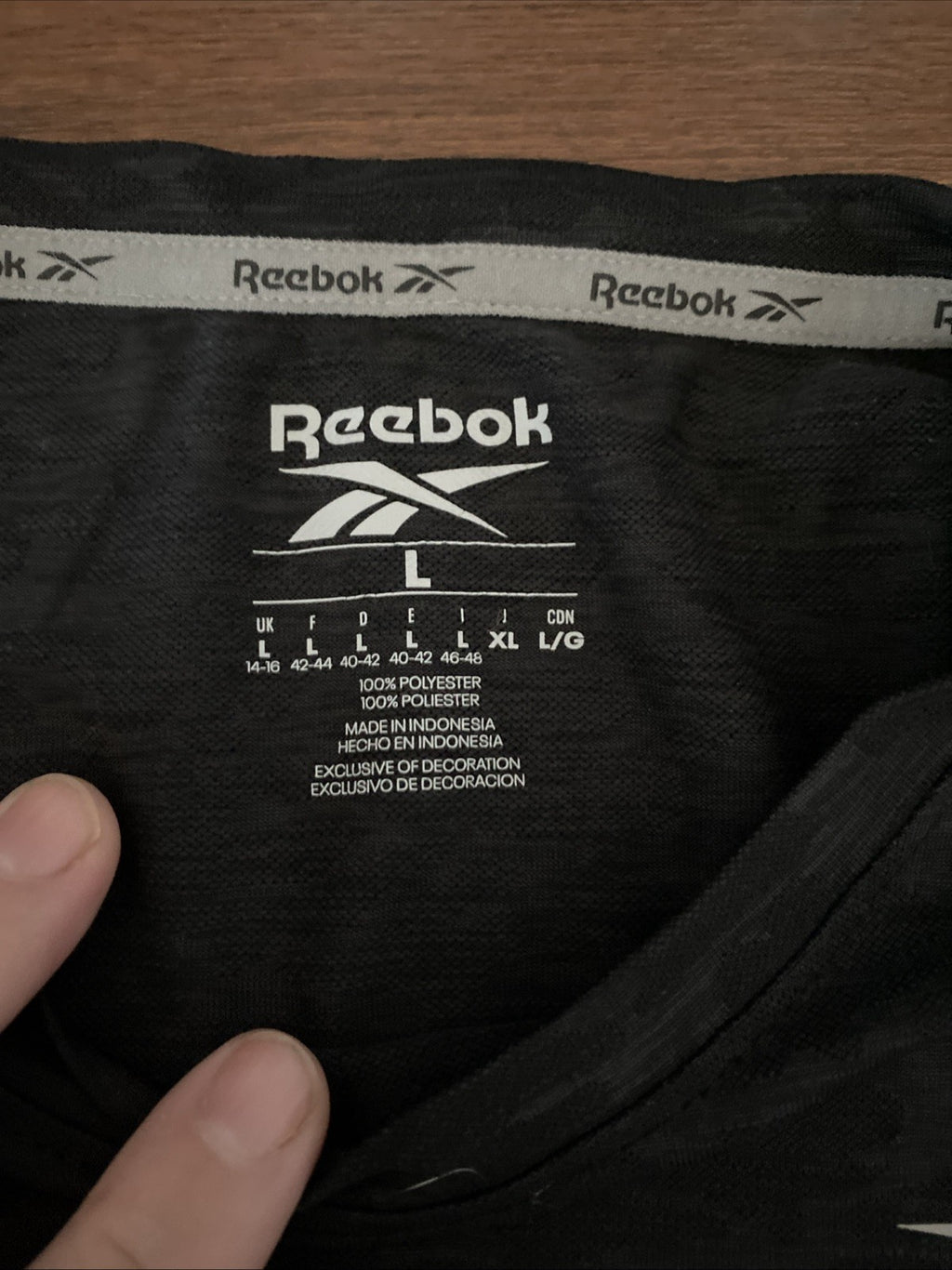 Reebok Black Camo Tee Shirt - Size Adult Large
