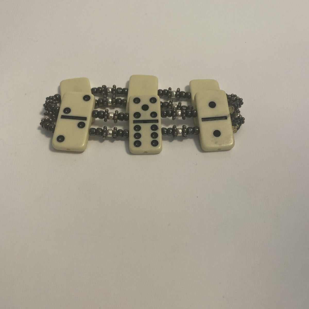 Vintage Plastic Ivory Color Domino Wide Stretch Bracelet