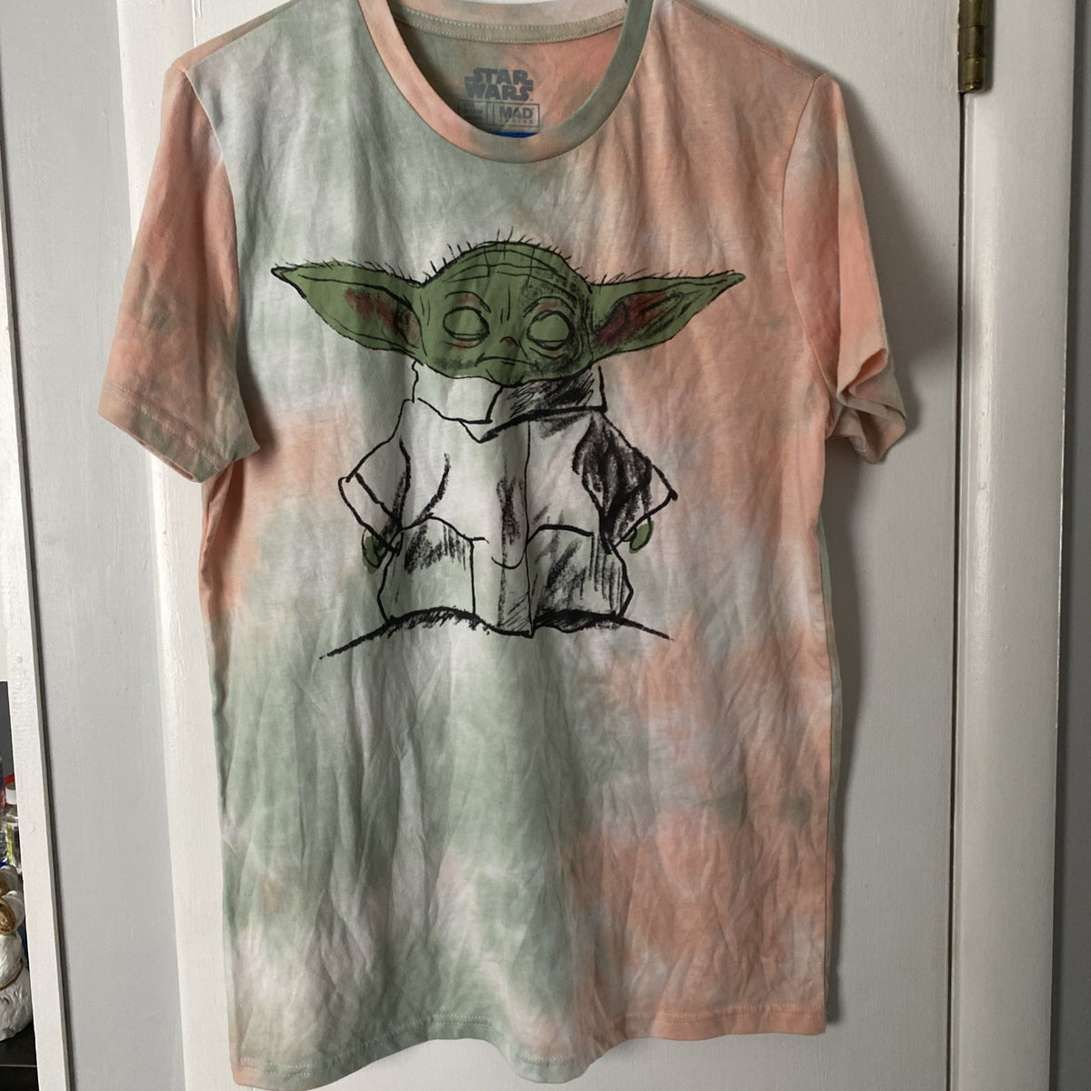 Vintage Star Wars Baby Yoda Peach Green Tie Dye Unisex T- Shirt Size M Grogo